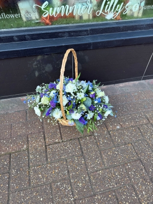 Blue and white basket