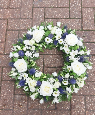 blue and white wreath