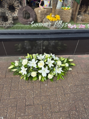 White rose and Lilly casket spray